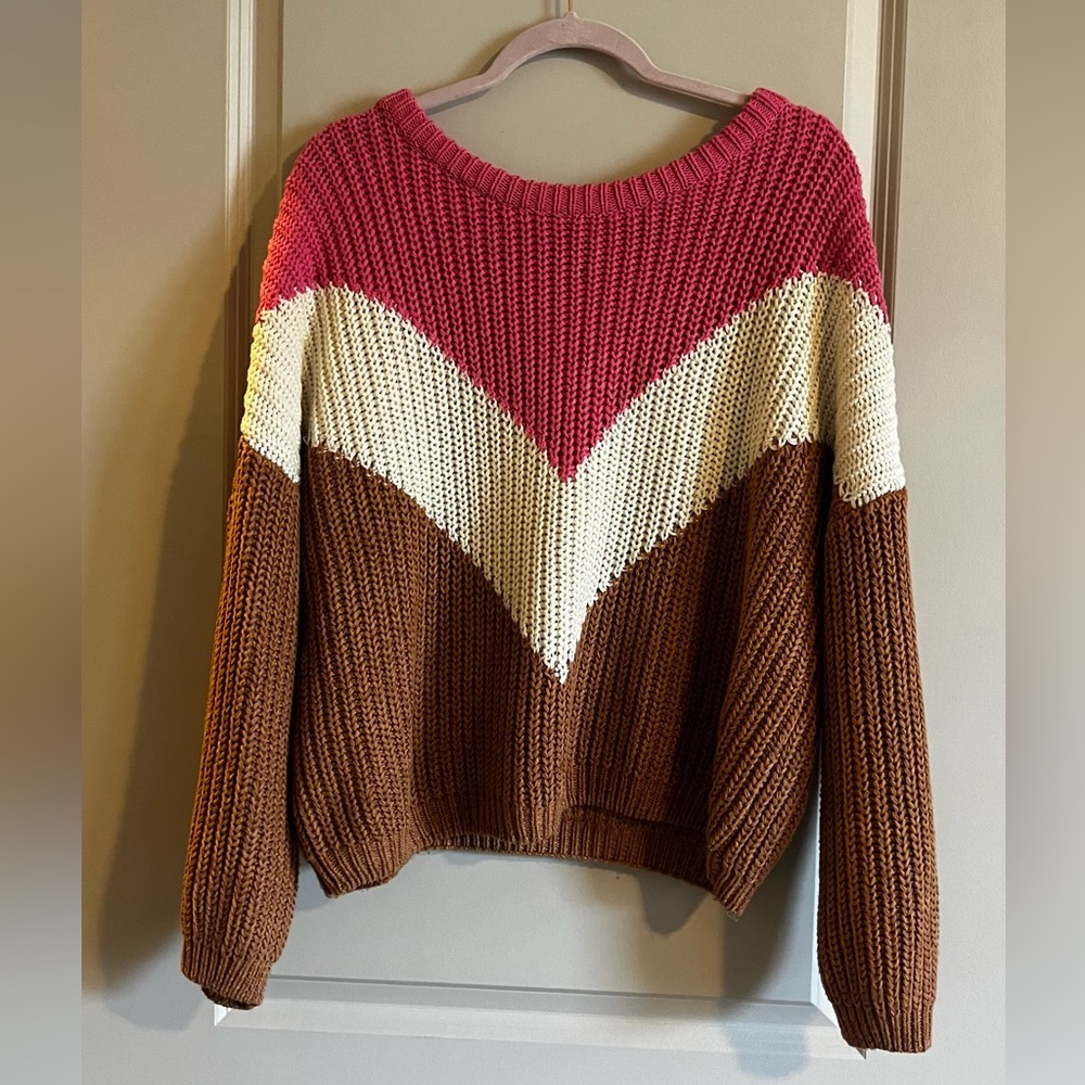 Pink and Brown Colorblock Chevron Sweater Size L